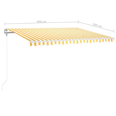 vidaXL Автоматичен сенник LED и сензор за вятър 400x300 см жълто/бяло