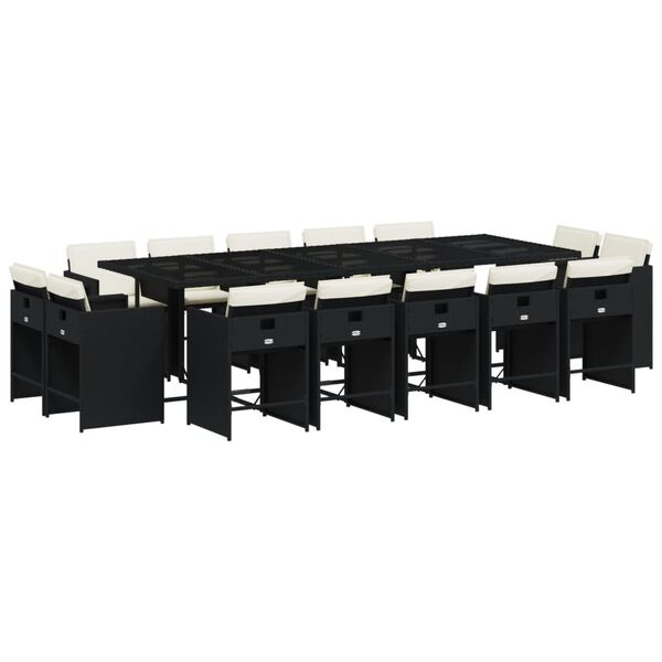 vidaXL Градински комплект с възглавници 15 части полиратан черен