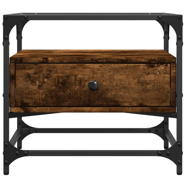 vidaXL Маса за кафе със стъклен плот, опушен дъб, 50x50x45 см, стомана