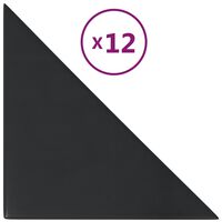 vidaXL Стенни панели, 12 бр, черни, 30x30 см, изкуствена кожа, 0,54 м²