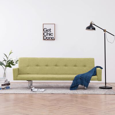 vidaXL Разтегателен диван с подлакътници, зелен, полиестер