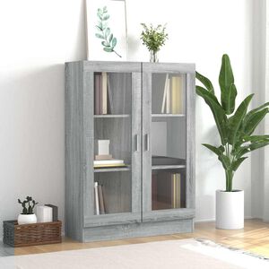 vidaXL Шкаф витрина, сив сонома, 82,5x30,5x115 см, инженерно дърво