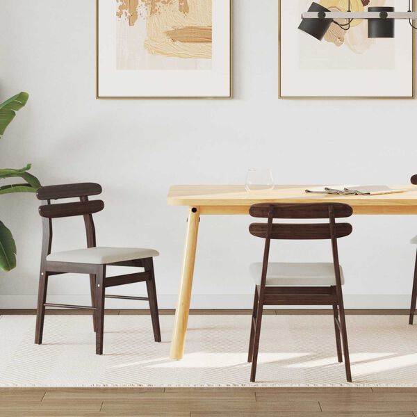 vidaXL Трапезен стол 2 pcs Светло кафяво и светло Солидно гумено дърво