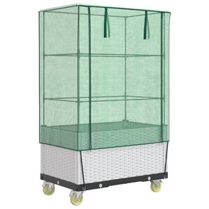 vidaXL Повдигнато легло с капак и колела, ратанова визия, 80x50x182 см
