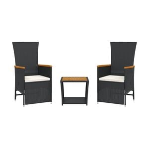 vidaXL Градински комплект от 3 части с възглавници черни полиратан