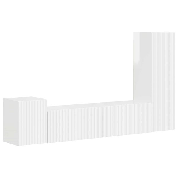 vidaXL Комплект ТВ шкаф 4 pcs Лъскаво бяло Инженерно дърво