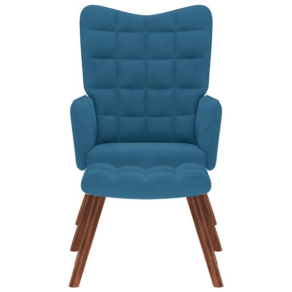 vidaXL Релакс стол с табуретка, син, кадифе