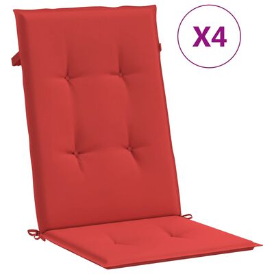 vidaXL Възглавници за стол с облегалка 4 бр червени 120x50x3 см плат