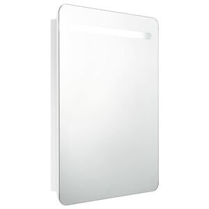 vidaXL LED шкаф с огледало за баня, сияйно бяло, 60x11x80 см