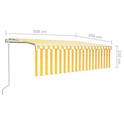 vidaXL Автоматично прибиращ се сенник с щора, 5x3 м, жълто и бяло