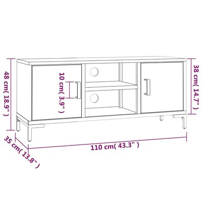 vidaXL ТВ шкаф, кафяв, 110x35x48 см, борова дървесина масив