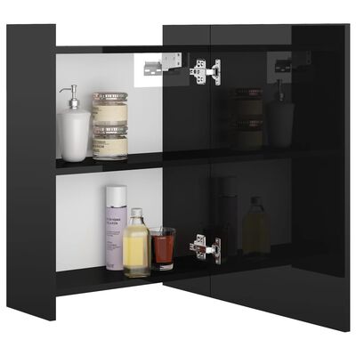 vidaXL Шкаф за баня с огледало, черен гланц, 62,5x20,5x64 см, ПДЧ