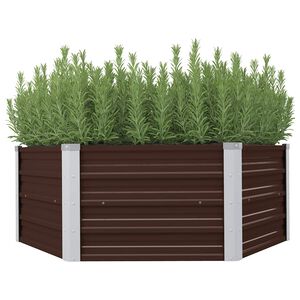 vidaXL Повдигната леха, кафява, 129x129x45 см, поцинкована стомана