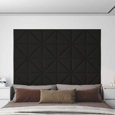 vidaXL Стенни панели, 12 бр, черни, 30x30 см, плат, 0,54 м²
