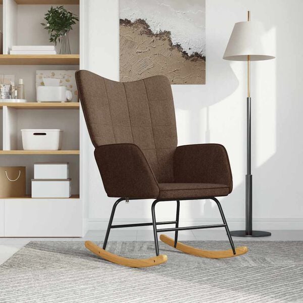 vidaXL Люлеещ се стол, кафяв, текстил