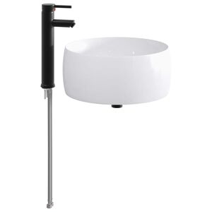 vidaXL Мивка за баня с кран и отвод Матово черно 38,5 x 38,5 x 16 см