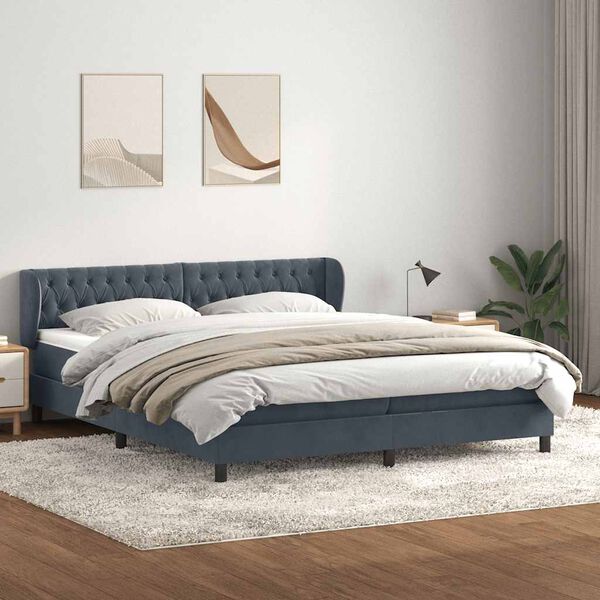 vidaXL Box Spring легло с матраци Тъмно сиво 200x210 cm Кадифе