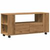 vidaXL ТВ шкаф с колелца, дъбов художествен занаятчийски, 102x34,5x43 см, инженерно дърво