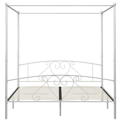 vidaXL Рамка за легло с балдахин, бяла, метал, 200x200 см