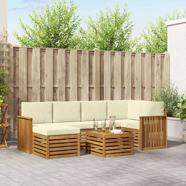 vidaXL Комплекти дивани 7 pcs Натурален и Крема Солидно акациево дърво