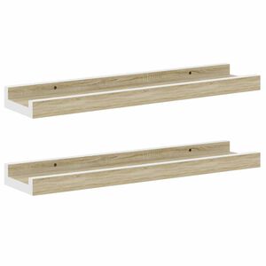 vidaXL Стенни рафтове, 2 бр, бяло и сонома дъб, 40x9x3 см