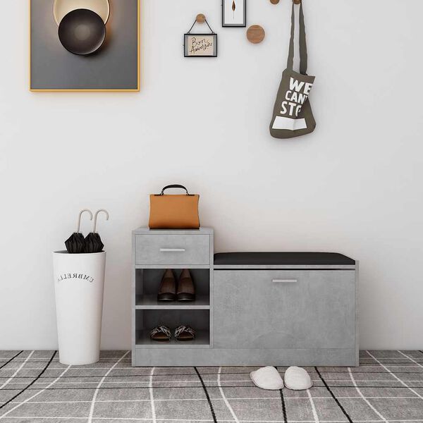 vidaXL Пейка за обувки, бетонно сива, 94,5x31x57 см, инженерно дърво