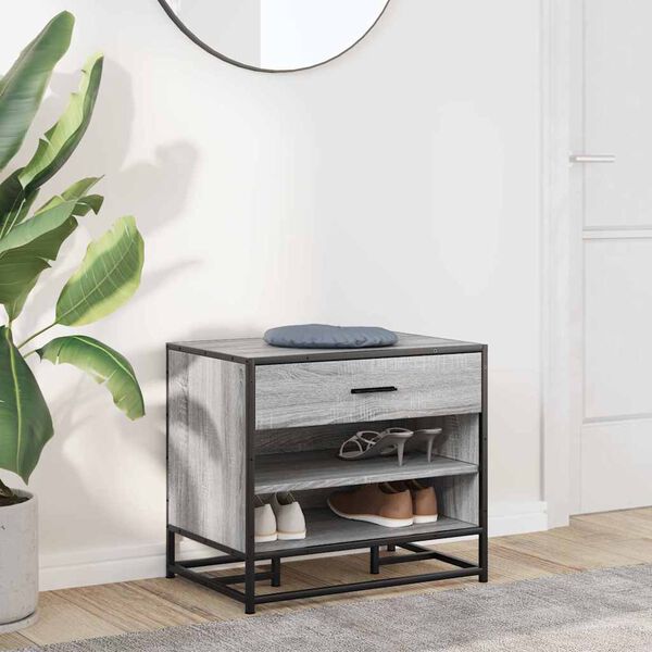 vidaXL Пейка за обувки Grey Sonoma Обработено дърво и метал