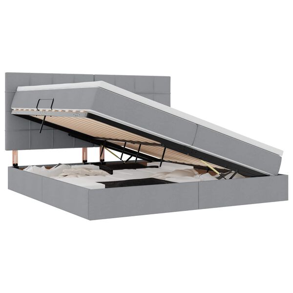 vidaXL Легло с място за съхранение и LED с LED Светлосиво 200 x 200 cm