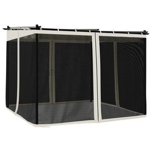 vidaXL Беседка с мрежести стени, кремава, 3x3 м, стомана