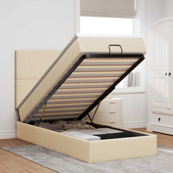 vidaXL Османска легло с матрак и LED, кремаво, 80x200 см, плат