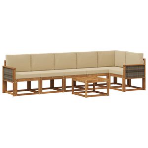vidaXL Комплект дивани за открито 7 pcs Натурален и Бежов Полиестер