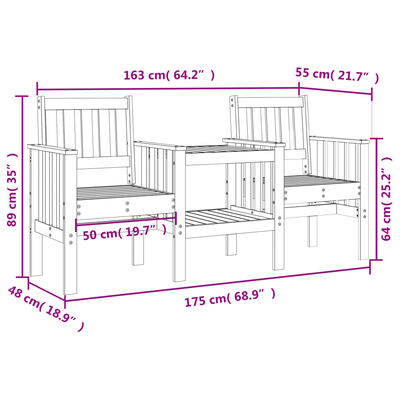 vidaXL Градинска пейка с маса, 2-местна, бяла, бор масив