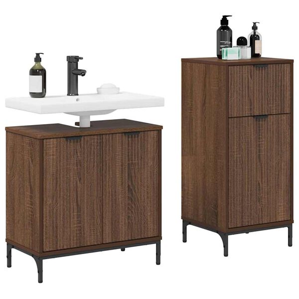 vidaXL Комплект мебели за баня с рафт 2 pcs Кафяв дъб Инженерно дърво