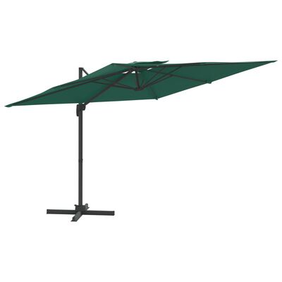 vidaXL Конзолен чадър с двоен покрив, зелен, 400x300 см