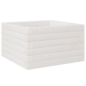 vidaXL Градинска кашпа, бяла, 40x40x23 см, борово дърво масив