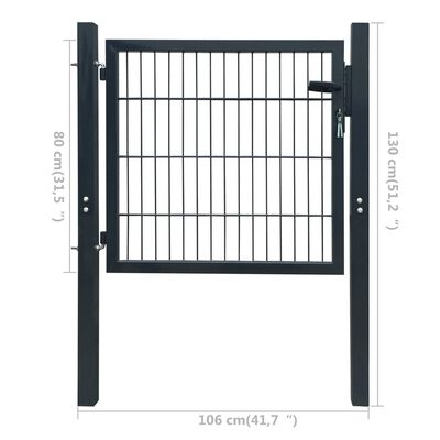vidaXL 2D Оградна врата, единична, антрацитно сиво, 106х130 см