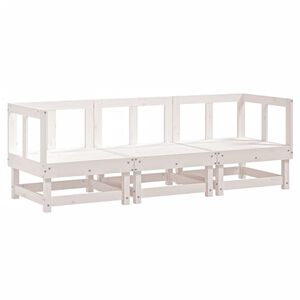 vidaXL Градински лаундж комплект, 3 части, бял, бор масив