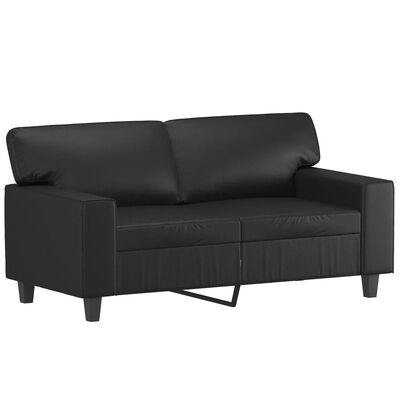 vidaXL 2-местен диван с възглавници, черен, 120 см, изкуствена кожа