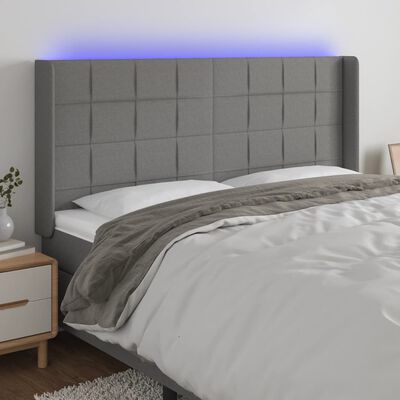 vidaXL LED горна табла за легло, тъмносива, 203x16x118/128 см, плат