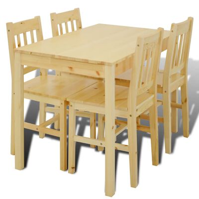 Дървена маса за хранене с 4 стола от натурално дърво