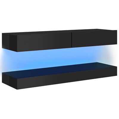 vidaXL ТВ шкаф с LED осветление, черен гланц, 120x35 см