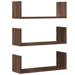 vidaXL Стенни рафтове, 3 бр, кафяв дъб, 58x18x18 см, инженерно дърво