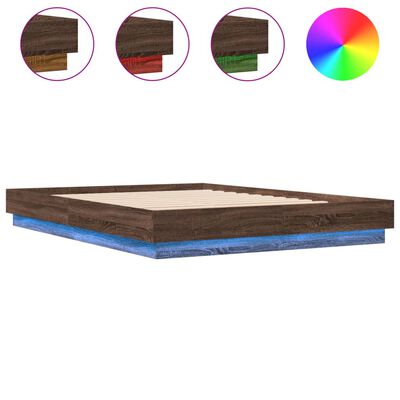 vidaXL Рамка за легло с LED осветление, кафяв дъб, 150x200 см