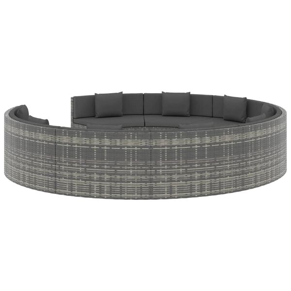 vidaXL Градински комплект с възглавници, 10 части, полиратан, сив