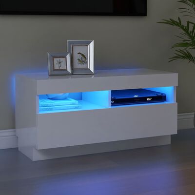 vidaXL ТВ шкаф с LED осветление, бял гланц, 80x35x40 см