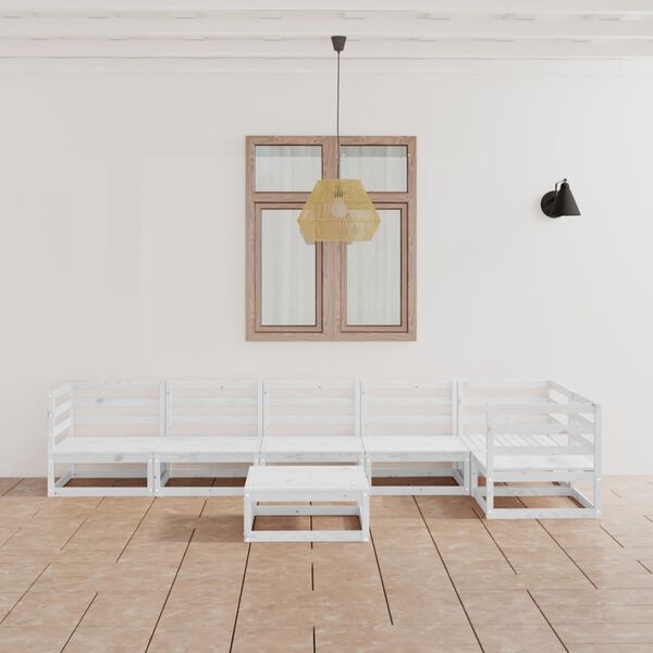 vidaXL Градински лаундж комплект, 7 части, бял, бор масив