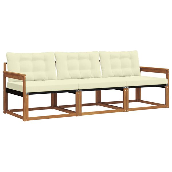 vidaXL Комплект дивани за открито 3 pcs Натурален и Крема