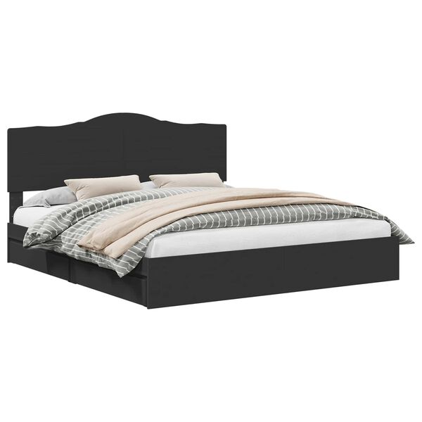 vidaXL Легло с място за съхранение Черно 200 x 200 cm Инженерно дърво