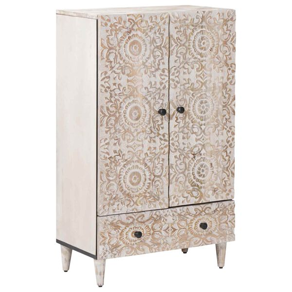 vidaXL Висок шкаф Бяло 60 x 33,5 x 100 см Солидно мангово дърво