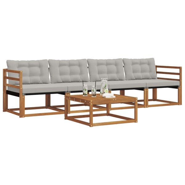 vidaXL Комплект дивани за открито 5 pcs Естествено и светло сиво